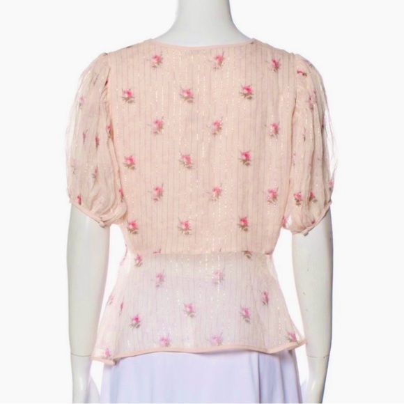 LoveShackFancy powder blush pink short sleeve blouse NWT - Picture 3 of 4